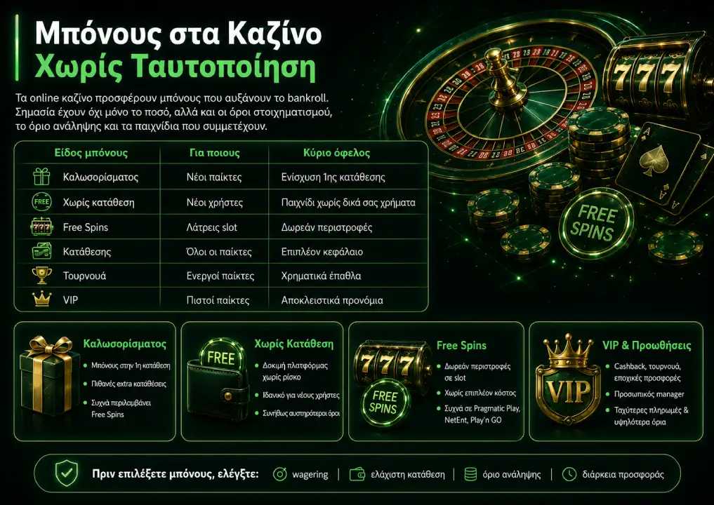 Μπόνους στα Καζίνο Χωρίς Ταυτοποίηση